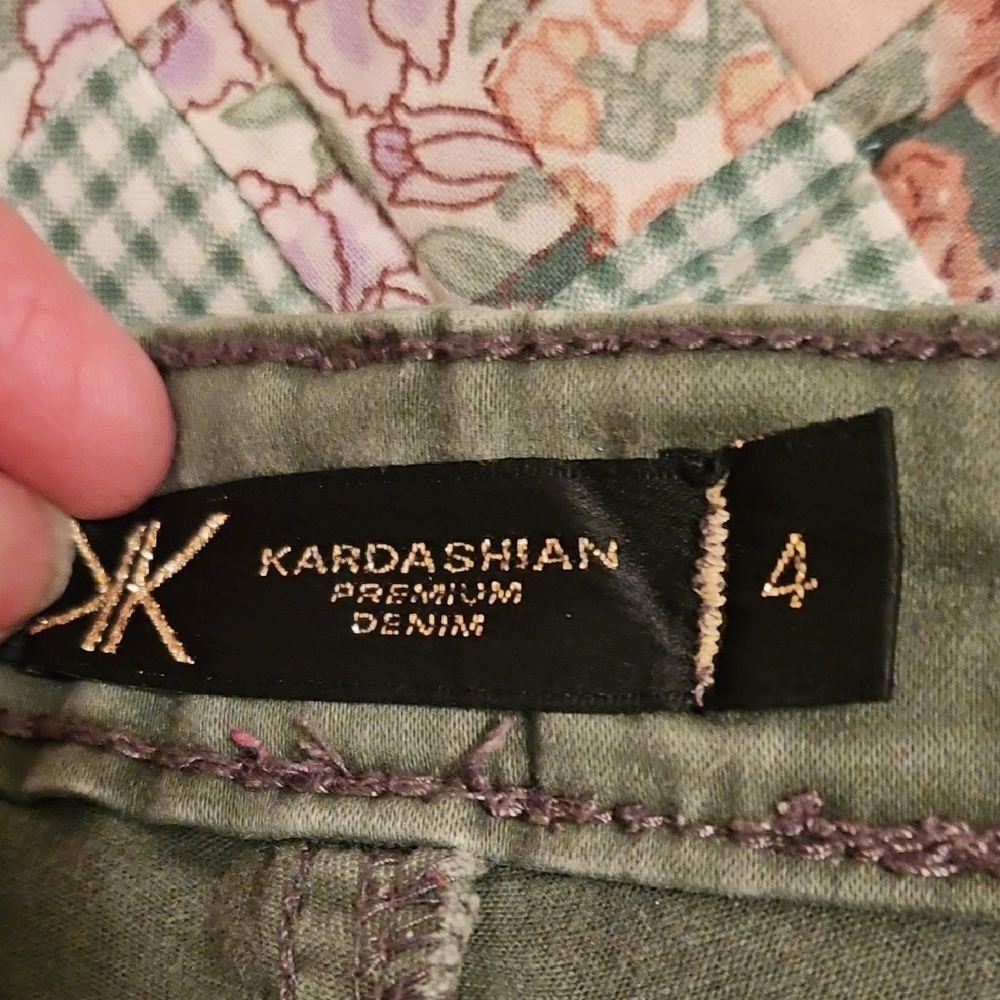 Kardashian Kollection Women's Moto Light Army Green Tappered Ankle Jeans - Picture 5 of 11